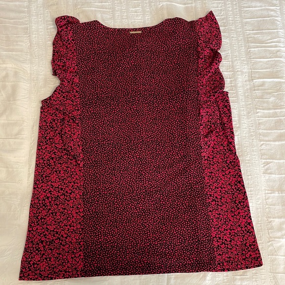 MICHAEL Michael Kors sleeveless ruffle black/red patterned blouse, EUC, sz M - Picture 5 of 6